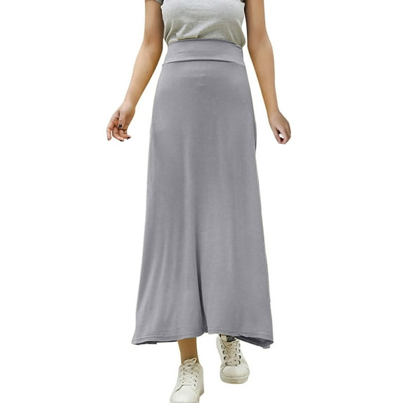 MIXUE Skirts For Women Summer Solid Color Elastic Waist A Line Maxi Skirt Sportwear,Gray,L