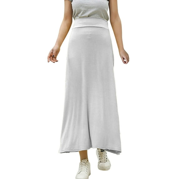 MIXUE Skirts For Women Summer Solid Color Elastic Waist A Line Maxi Skirt Streetwear,Gray,XL