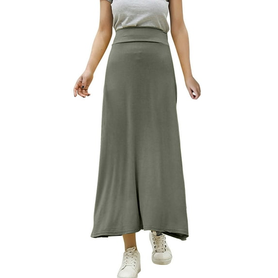 MIXUE Skirts For Women Summer Solid Color Elastic Waist Loose Maxi Skirt Daily-Wear,Green,XL