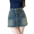 thumbnail image 1 of MIXUE Skirts For Women Summer Solid Color High Waist A Line Casual Bodycon Mini Denim Skirt Daily-Wear,Blue,S, 1 of 8