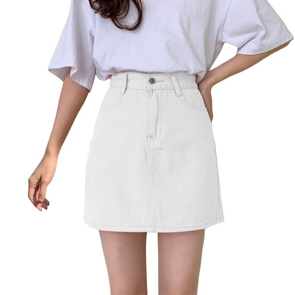 MIXUE Skirts For Women Summer Solid Color High Waist A Line Casual Midi Mini Skirt Holiday-Wear,White,L