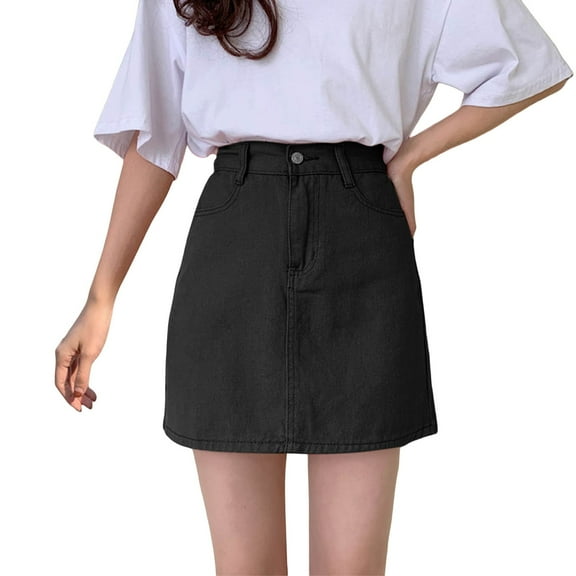 MIXUE Skirts For Women Summer Solid Color High Waist A Line Casual Midi Mini Skirt Workwear,Black,XXL