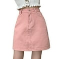 thumbnail image 1 of MIXUE Skirts For Women Summer Solid Color High Waist A Line Casual Mini Denim Skirt Daily-Wear,Pink,XXXXL, 1 of 5