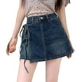 thumbnail image 1 of MIXUE Skirts For Women Summer Solid Color High Waist A Line Casual Mini Denim Skirt Holiday-Wear,Blue,XL, 1 of 4