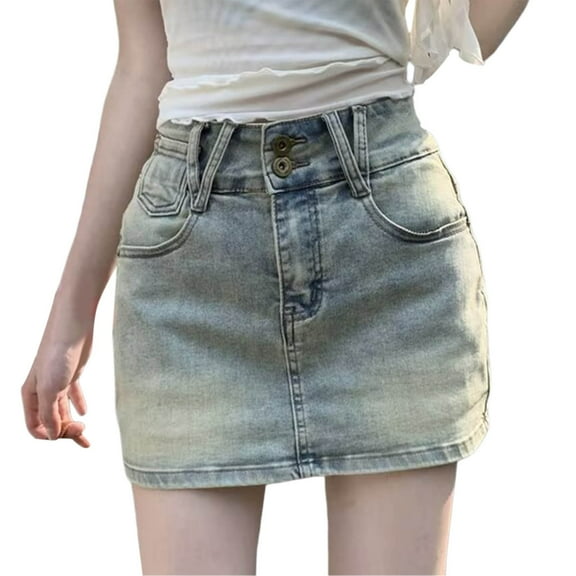MIXUE Skirts For Women Summer Solid Color High Waist A Line Casual Mini Denim Skirt Outwear,Blue,XXL