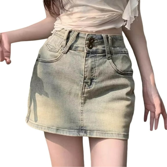 MIXUE Skirts For Women Summer Solid Color High Waist A Line Casual Mini Denim Skirt Streetwear,Blue,XXL