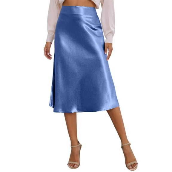 MIXUE Skirts For Women Summer Solid Color High Waist A Line Elegant Casual Midi Skirt Sportswear,Blue,M