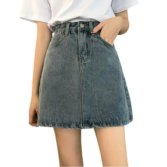 MIXUE Skirts For Women Summer Solid Color High Waist A Line Mini Denim Skirt Workwear,Blue,M