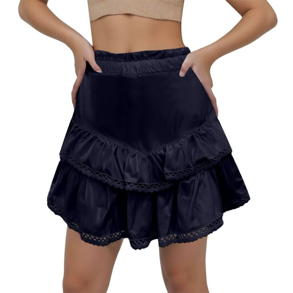 MIXUE Skirts For Women Summer Solid Color High Waist Ruffled Casual Boho Mini Tennis Skirt Holiday-Wear,Blue,XXL