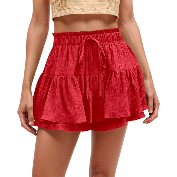 MIXUE Skirts For Women Summer Solid Color High Waist Stylish Sexy Drawstring Culottes Casual Mini Tennis Skirt Outwear,Red,S