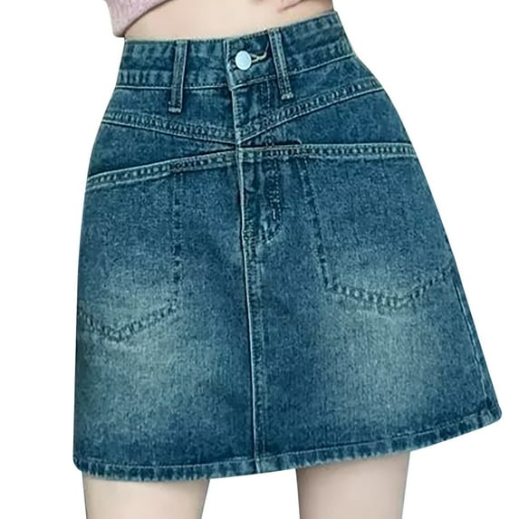MIXUE Skirts For Women Summer Solid Color Jeans High Waist Fashion Casual Jeans With A Line Button Culottes Elegant Mini Denim Skirt Sportwear,Blue,L