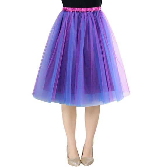 MIXUE Skirts For Women Summer Solid Color Mesh High Waist Layered Party Casual Beach Skirt Holiday-Wear,Purple,L