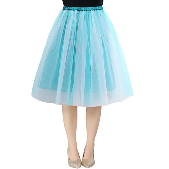 MIXUE Skirts For Women Summer Solid Color Mesh High Waist Layered Party Casual Beach Skirt Sportswear,Blue,M