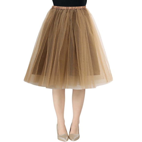 MIXUE Skirts For Women Summer Solid Color Mesh High Waist Layered Party Casual Beach Skirt Sportswear,Brown,S