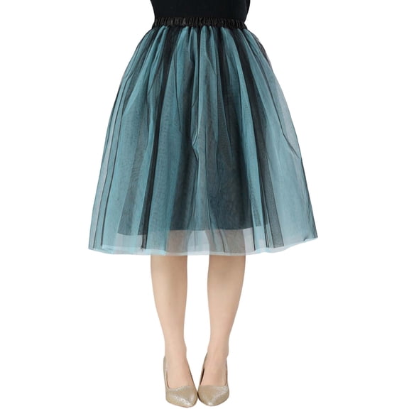 MIXUE Skirts For Women Summer Solid Color Mesh High Waist Layered Party Casual Beach Skirt Streetwear,Black,L