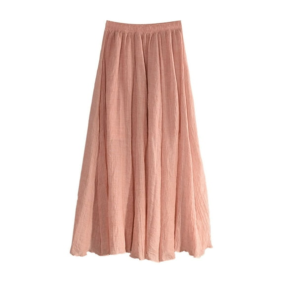 MIXUE Skirts For Women Summer Solid Color Pleated Elastic High Waist A Line Casual Maxi Skirt Daily-Wear,Blue,One Size