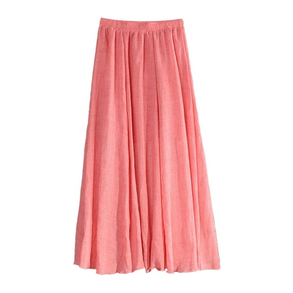 MIXUE Skirts For Women Summer Solid Color Pleated Elastic High Waist A Line Casual Maxi Skirt Workwear,Red,One Size