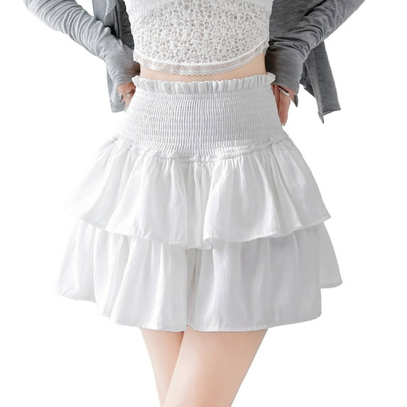 MIXUE Skirts For Women Summer Solid Color Pleated Elastic High Waist A Line Casual Mini Tennis Skirt Workwear,White,L