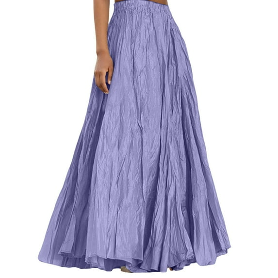 MIXUE Skirts For Women Summer Solid Color Pleated Elastic High Waist A Line Elegant Maxi Skirt Holiday-Wear,Purple,XL