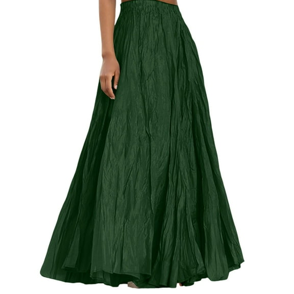 MIXUE Skirts For Women Summer Solid Color Pleated Elastic High Waist A Line Elegant Maxi Skirt Holiday-Wear,Purple,XL