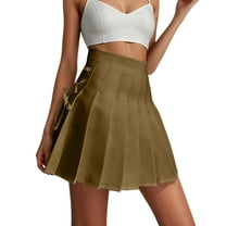 MIXUE Skirts For Women Summer Solid Color Pleated Elastic High Waist A Line Mini Tennis Skirt Daily-Wear,Brown,S