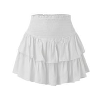 MIXUE Skirts For Women Summer Solid Color Pleated Elastic High Waist A Line Ruffled Mini Tennis Skirt Holiday Wear,White,XL
