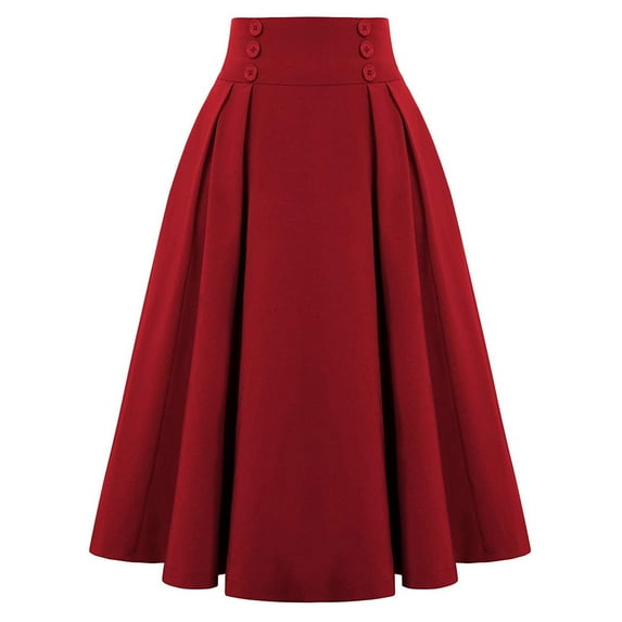 MIXUE Skirts For Women Summer Solid Color Pleated Elastic High Waist Fashion Casual Pockets Vintage Maxi Skirt Activewear,Red,XXL