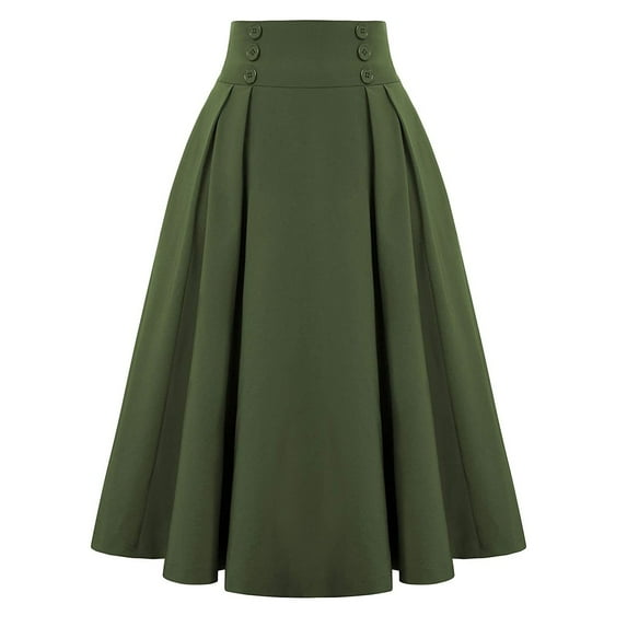 MIXUE Skirts For Women Summer Solid Color Pleated Elastic High Waist Fashion Casual Pockets Vintage Maxi Skirt Daily-Wear,Green,M