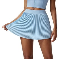 MIXUE Skirts For Women Summer Solid Color Pleated Elastic High Waist Pockets Sports Mini Tennis Skirt Outwear,Blue,XXXL
