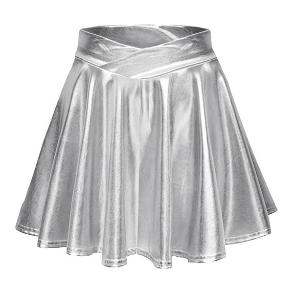 MIXUE Skirts For Women Summer Solid Color Pleated High Waist A Line Mini Skirt Holiday Wear,Silver,M