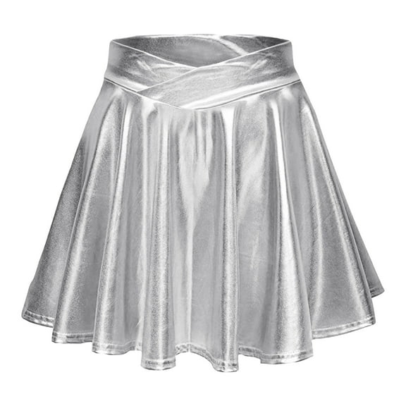 MIXUE Skirts For Women Summer Solid Color Pleated High Waist A Line Mini Skirt Outwear,Silver,XS