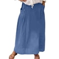 thumbnail image 1 of MIXUE Skirts For Women Summer Solid Color Casual With Pockets Plus Size High Waist Pleated Long A Line Flowy Travel Denim Maxi Skirt Activewear,Blue,XXL, 1 of 5