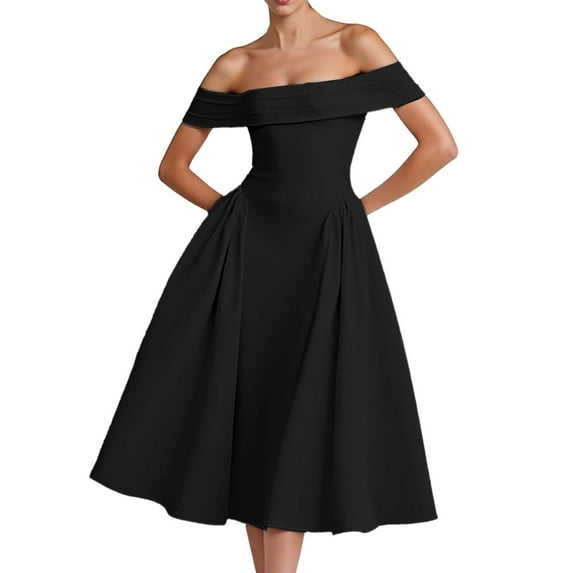 MIXUE Summer Dresses for Women Line Solid Color Sexy Strapless Backless Slim A Line Dress Outwear,Black,M
