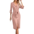 thumbnail image 1 of MIXUE Summer Dresses for Women Solid Color Lapel V Neck Button Down Long Sleeve Casual Bodycon Shirt Dress Streetwear,Pink,S, 1 of 5