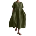 thumbnail image 1 of MIXUE Summer Dresses for Women Solid Color Round Neck Short Sleeve Loose Fashion Maxi Dress Outwear,Green,M, 1 of 9