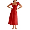 thumbnail image 1 of MIXUE Summer Dresses for Women Solid Color Square Collar Short Sleeve Split Slim Maxi Dress Outwear,Red,XL, 1 of 5