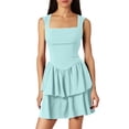 thumbnail image 1 of MIXUE Summer Dresses for Women Solid Color Square Collar Sleeveless Sexy Ruffle Hem Party Mini Dress Holiday Wear,Green,M, 1 of 4