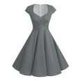 thumbnail image 1 of MIXUE Summer Dresses for Women Solid Color V Neck Short Sleeve Casual Vintage Swing Party Dress Streetwear,Gray,XXL, 1 of 5
