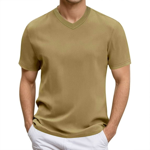 MIXUE Summer Shirts For Men Solid Color Round Neck Short Sleeve Loose Casual Tops Pullover Tshirts Outwear,Brown,L