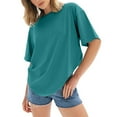 thumbnail image 1 of MIXUE Summer Solid Color Crew Neck Short Sleeve Loose Fit Casual Basic T Shirts Daily-Wear,Blue,XL, 1 of 4