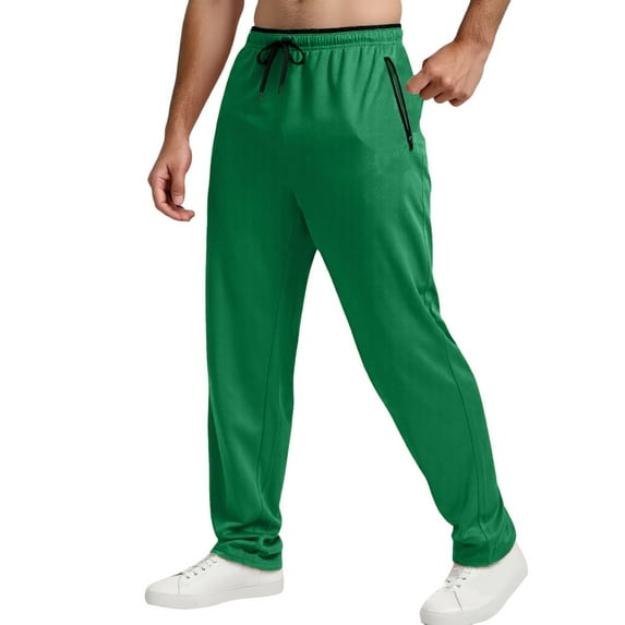 MIXUE Sweatpants for Men Solid Color Mesh Elastic Waist Drawstring Slim Lightweight With Zip Pockets Athletic Workout Running Trousers Sportwear,Green,L
