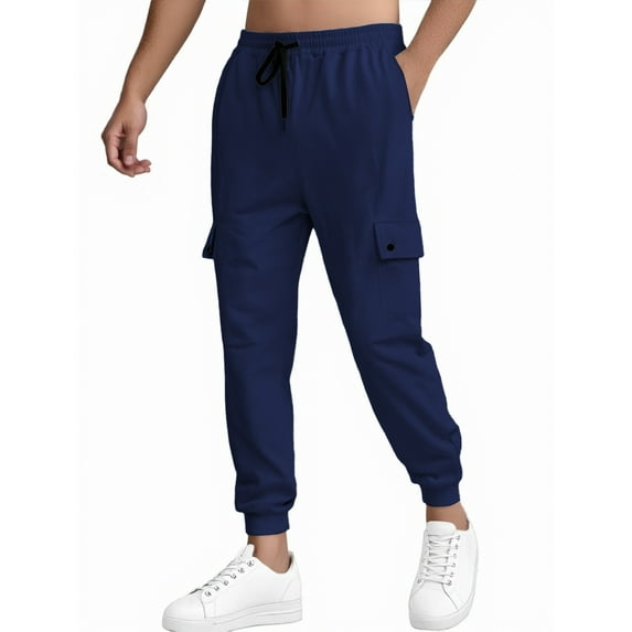 MIXUE Sweatpants for Men Solid Color Waist Drawstring With Pockets Casual Fitness Athletic Workout Outdoor Activities Trousers Cargo Pants Activewear,Blue,S
