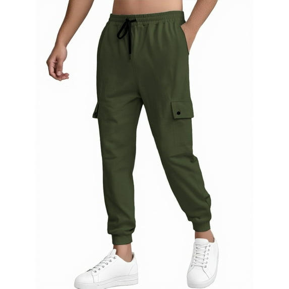 MIXUE Sweatpants for Men Solid Color Waist Drawstring With Pockets Casual Fitness Athletic Workout Outdoor Activities Trousers Cargo Pants Outwear,Green,L