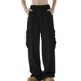 thumbnail image 1 of MIXUE Sweatpants for Men Summer Cargo Solid Color Elastic Waist Drawstring Wide Leg Loose Fit Casual Athletic Plus Size Bottoms Trousers Holiday Wear,Black,XXXL, 1 of 4