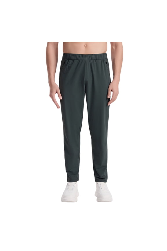 Sweatpants for Men Solid Color Drawstring Running Fitness Ice Feeling Hundred Models Ice Silk Long Trousers Activewear,Black,L