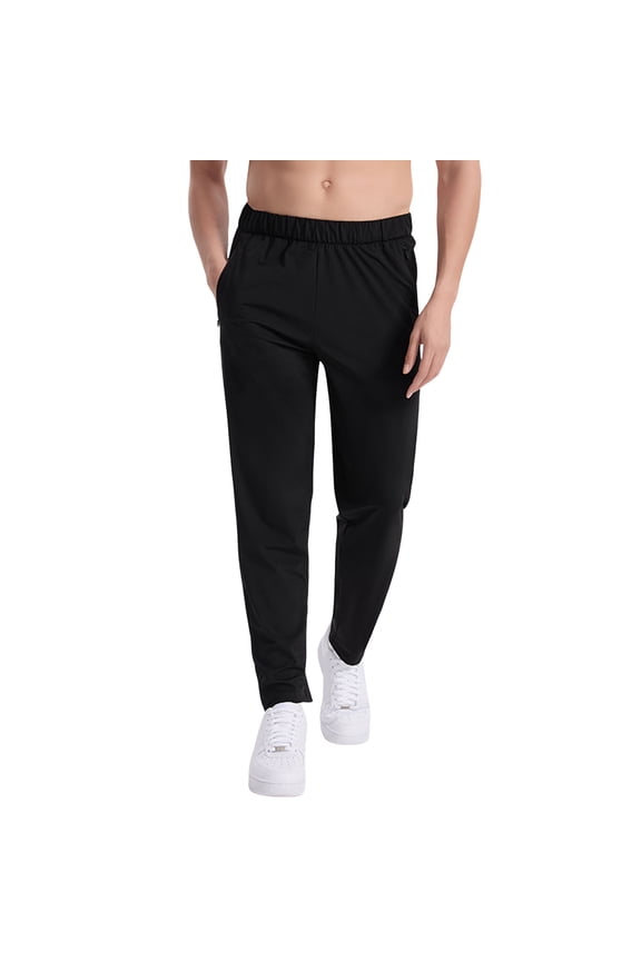 Sweatpants for Men Solid Color Drawstring Running Fitness Ice Feeling Hundred Models Ice Silk Long Trousers Outwear,Black,M