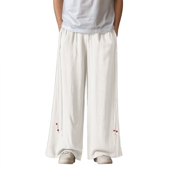 MIXUE Sweatpants for Men Solid Color Elastic Waist Loose Wide Leg Trousers Streetwear,White,M