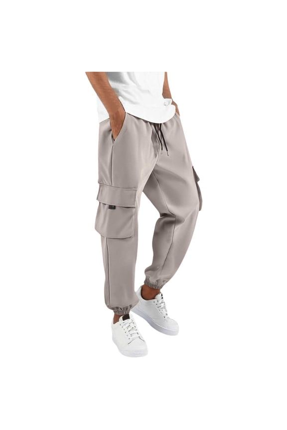 Sweatpants for Men Solid Color Overalls Jogging Casual Draw Rope Elastic Waist Sports Outdoor Running Tracksuit Trousers Streetwear,Gray,L