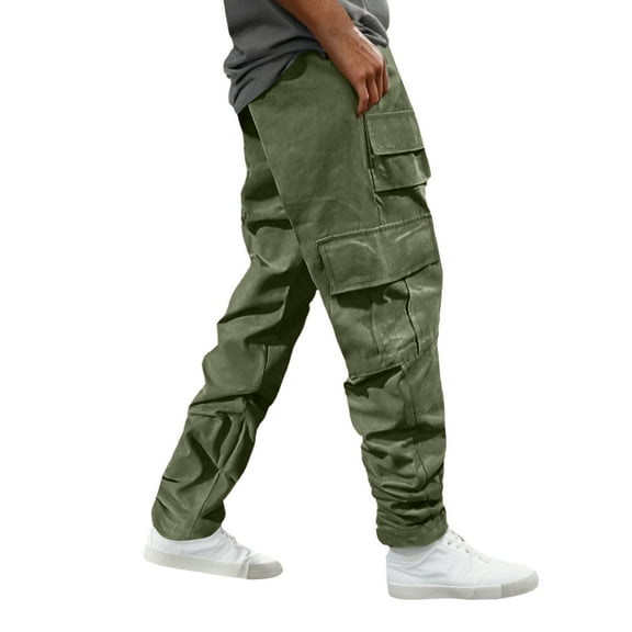 MIXUE Sweatpants for Men Solid Color Pocket Loose Casual Workwear Drawstring Straight Leg Trousers Cargo Pants Streetwear,Green,M