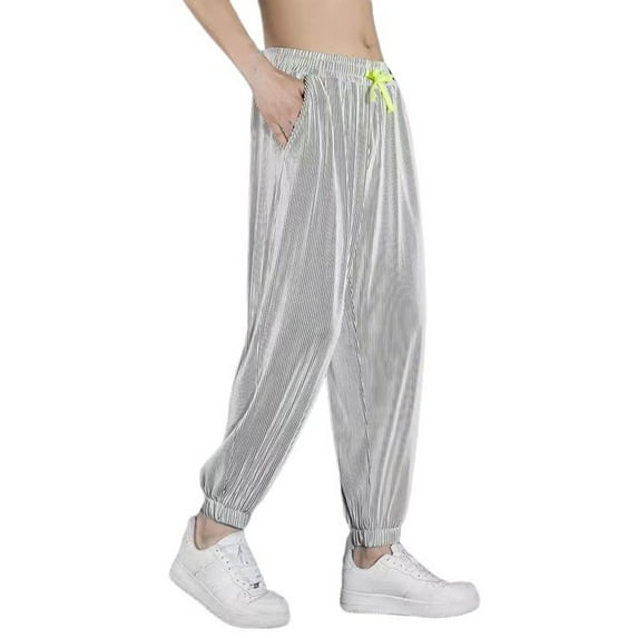 MIXUE Sweatpants for Men Solid Color Summer Ice Silk Lightweight Style Joggers Loose Fit Sport Casual Trousers Holiday Wear,Green,M